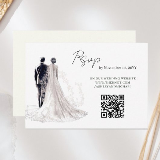 Elegante Script Traditionele Trouw QR Code RSVP Kaartje