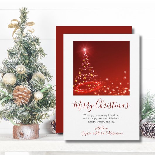 Elegante Script Tree Red Non Photo Christmas Feestdagenkaart