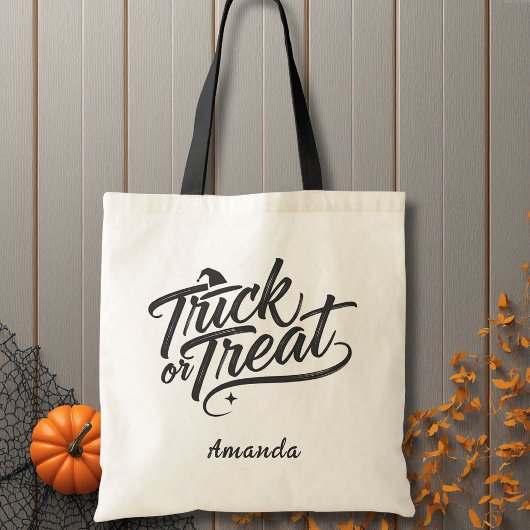 Elegante Script Trick or Treat Halloween Tote Bag