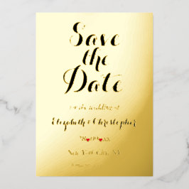 Elegante Script Trouw Save the Date Zwart Goud Folie Uitnodiging