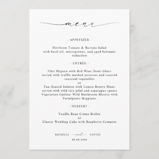 Elegante script trouwfeest-, verlovings- of bruids menu (Voorkant)