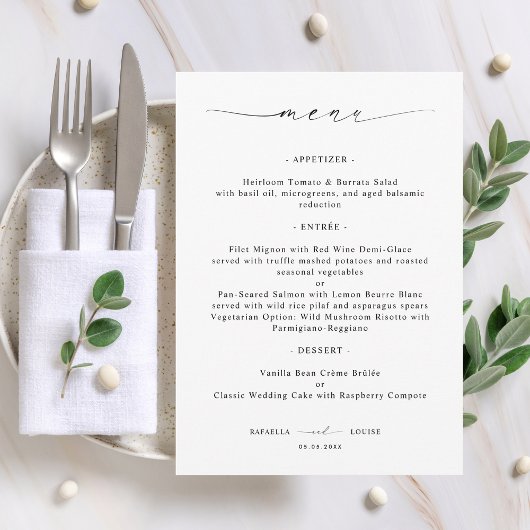 Elegante script trouwfeest-, verlovings- of bruids menu