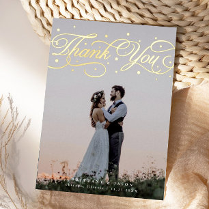 Elegante Script Trouwfoto Bedankkaart Folie Uitnodiging