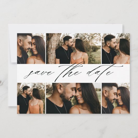 Elegante Script Trouwfoto Collage Save The Date (Voorkant)