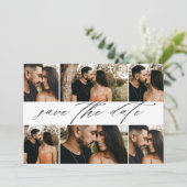 Elegante Script Trouwfoto Collage Save The Date (Staand voorkant)