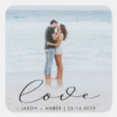 Elegante Script Trouwfoto Persoonlijke Sticker (Voorkant)
