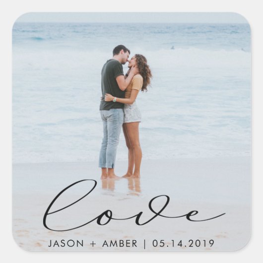 Elegante Script Trouwfoto Persoonlijke Sticker (Voorkant)