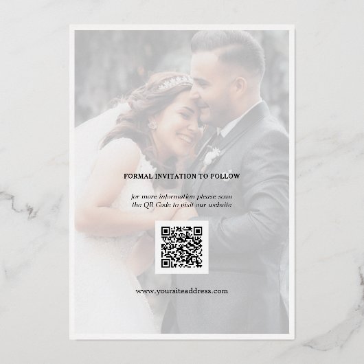 Elegante Script Trouwfoto Save The Date Folie Uitnodiging (Achterkant)