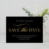 Elegante Script Trouwfoto Save the Date Goud Folie Uitnodiging (Staand Voorkant)
