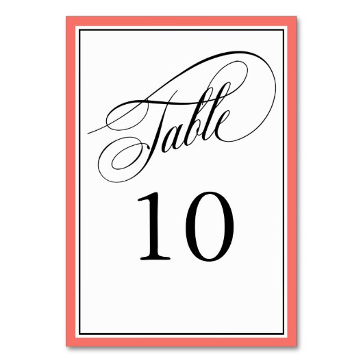 Elegante Script Trouwtafel Nummers Koraal Kaart (Achterkant)