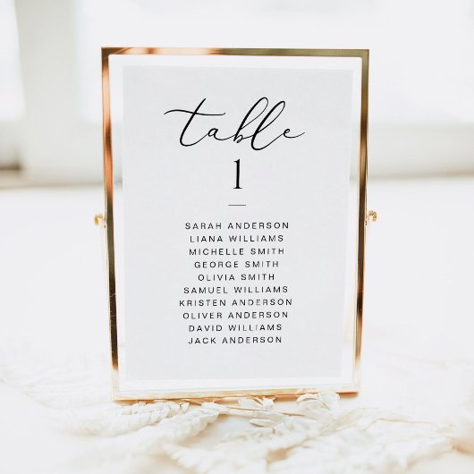 Elegante script trouwzaalstoelindeling kaart