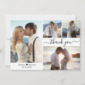 Elegante Script Typografie 4 Fotocollage Bruiloft Bedankkaart (Voorkant)