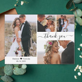 Elegante Script Typografie 4 Fotocollage Bruiloft Bedankkaart