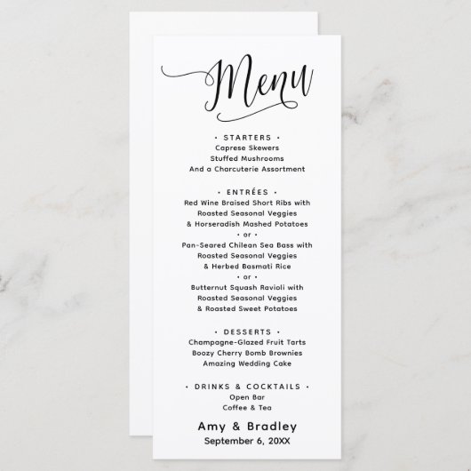 Elegante Script Typografie Eenvoudig Wit Menu (Voorkant / Achterkant)