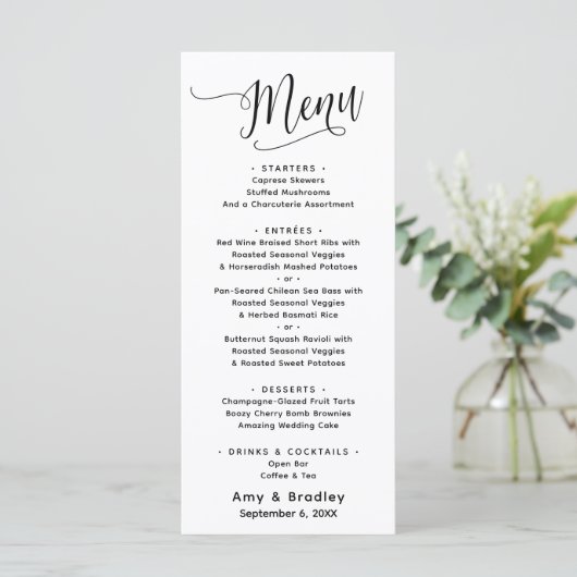 Elegante Script Typografie Eenvoudig Wit Menu (Staand voorkant)