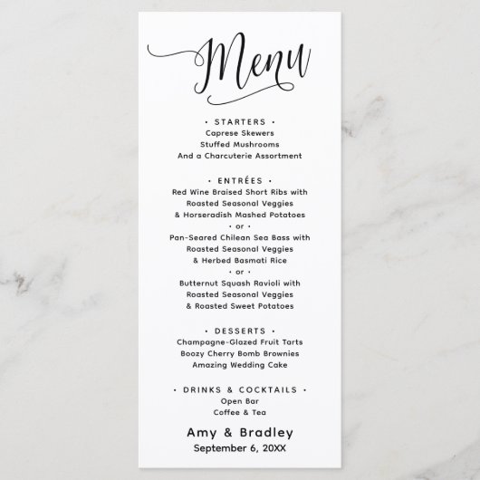 Elegante Script Typografie Eenvoudig Wit Menu (Voorkant)