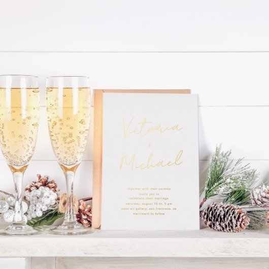 Elegante Script Typografie Folie Huwelijksuitnodig Folie Uitnodiging