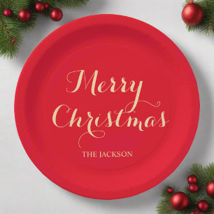 Elegante Script Typografie Merry Christmas Red Papieren Bordje