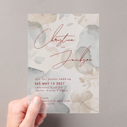 Elegante Script Typografie Moderne Crème Huwelijk Acryl Uitnodigingen (Insitu (Draagbaar))
