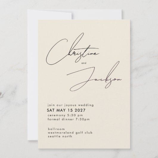Elegante Script Typografie Moderne Crème Huwelijk Kaart (Voorkant)