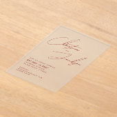 Elegante Script Typografie Moderne Wijnrode Huweli Acryl Uitnodigingen (Laagn)