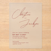 Elegante Script Typografie Moderne Wijnrode Huweli Acryl Uitnodigingen (Voorkant)