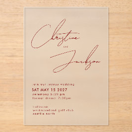 Elegante Script Typografie Moderne Wijnrode Huweli Acryl Uitnodigingen