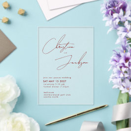 Elegante Script Typografie Moderne Wijnrode Huweli Acryl Uitnodigingen
