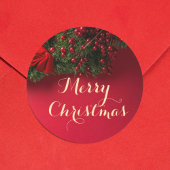 Elegante Script Typografie Red Merry Christmas Ronde Sticker