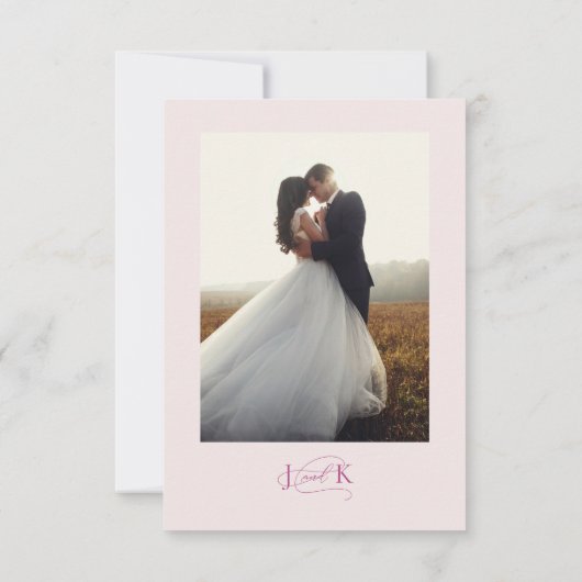 Elegante Script Typografie Roze bruiloft Bedankkaart (Achterkant)