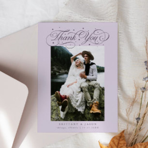 Elegante script typografie stippen trouw paars bedankkaart