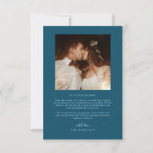 Elegante Script Typografie Stippen Trouwfoto Blauw Bedankkaart (Achterkant)