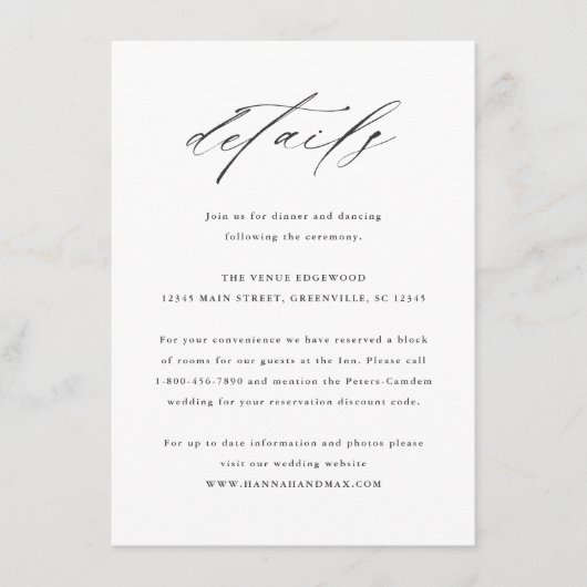 Elegante Script Typografie Trouwdetails Informatiekaartje (Voorkant)