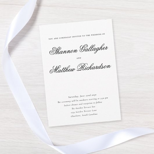 Elegante Script Typografie Zwart Witte Bruiloft Kaart