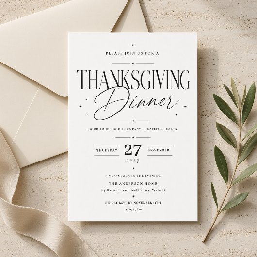 Elegante script uitnodiging voor Thanksgiving-dine