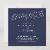 Elegante Script Vier met Ons Marineblauw Kaart (Voorkant)