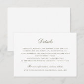 Elegante script vintage olijfgroene trouwdetails kaart (Voorkant / Achterkant)