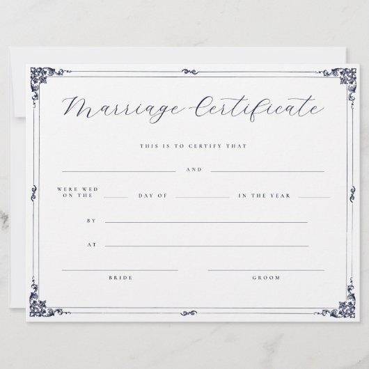 Elegante script vintage rand trouwcertificaat (Voorkant)