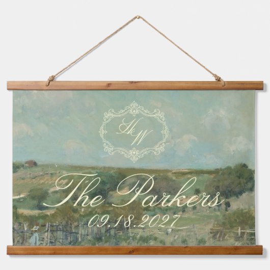 Elegante script vintage schildering saliegroen bru hangend wandkleed (Voorkant)