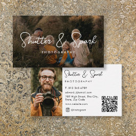 Elegante script volledige foto fotografie QR-code Visitekaartje