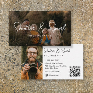 Elegante script volledige foto fotografie QR-code Visitekaartje