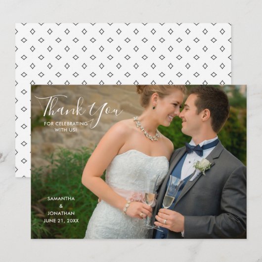 Elegante script volledige foto trouwkaart dankjewe bedankkaart (Voorkant / Achterkant)