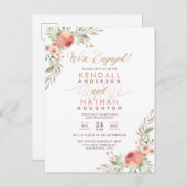 Elegante Script Waterverf Bloemen Engagement Party Uitnodiging Briefkaart (Voorkant / Achterkant)