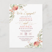 Elegante Script Waterverf Bloemen Engagement Party Uitnodiging Briefkaart (Voorkant)