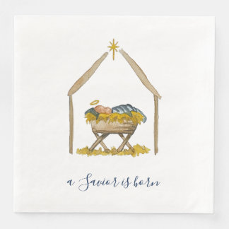 Elegante Script Waterverf Kerststal Servet