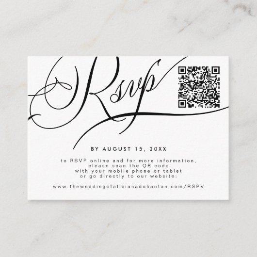 Elegante script website QR code bruiloft RSVP Informatiekaartje (Voorkant)