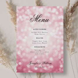 Elegante Script Wedding Blush Pink Bokeh Lights Menu