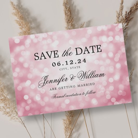 Elegante Script Wedding Blush Pink Bokeh Lights Save The Date