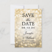Elegante Script Wedding Gold Bokeh Lights Save The Date (Voorkant)