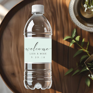 Elegante Script Welkom Trouwdag Waterfles Labels Etiket